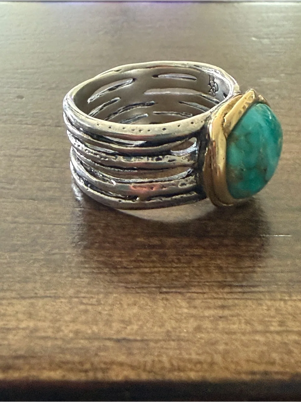 Grace & Heart G&H Jewelry Ring Size 7 Turquoise Stone Mixed Metal .925 SS Brass